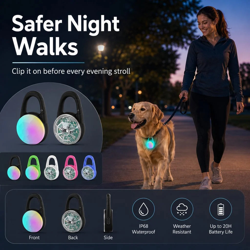 Dog Safety Light Clip-On RGB USB-C Rechargeable Water-Resistant