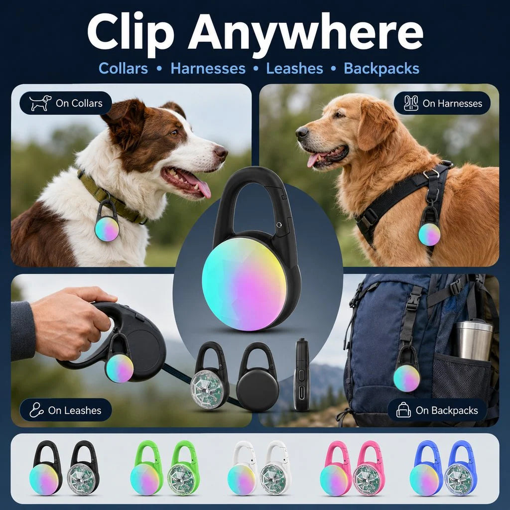 Dog Safety Light Clip-On RGB USB-C Rechargeable Water-Resistant