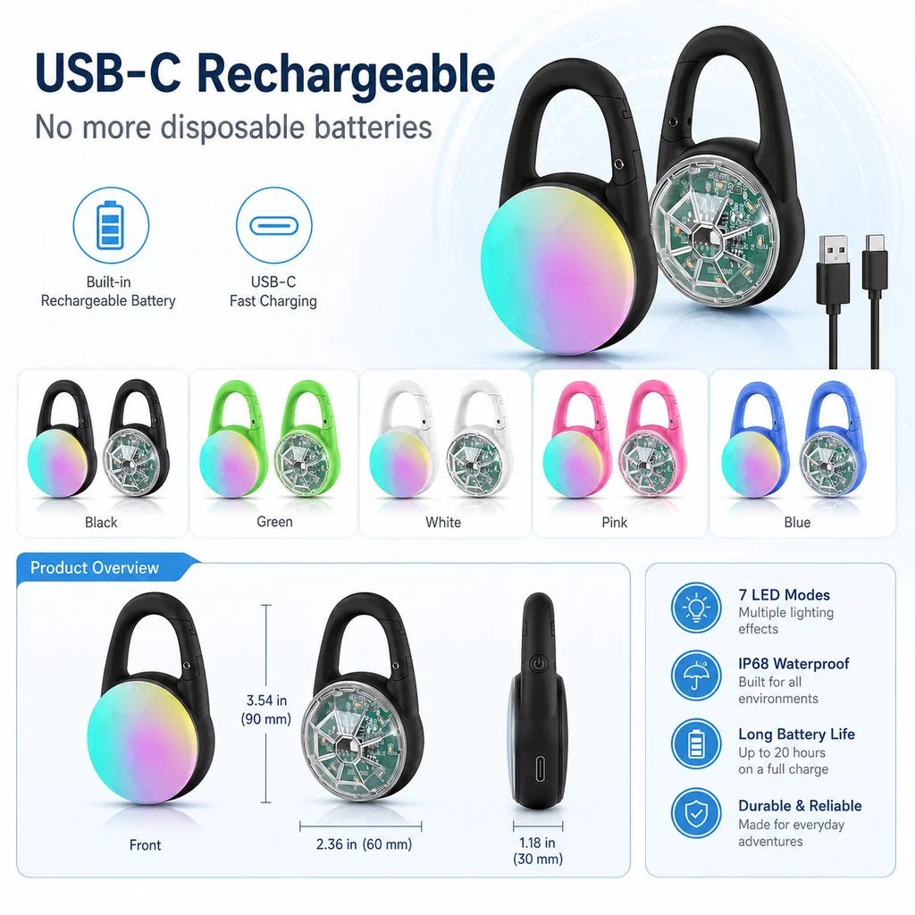 Dog Safety Light Clip-On RGB USB-C Rechargeable Water-Resistant