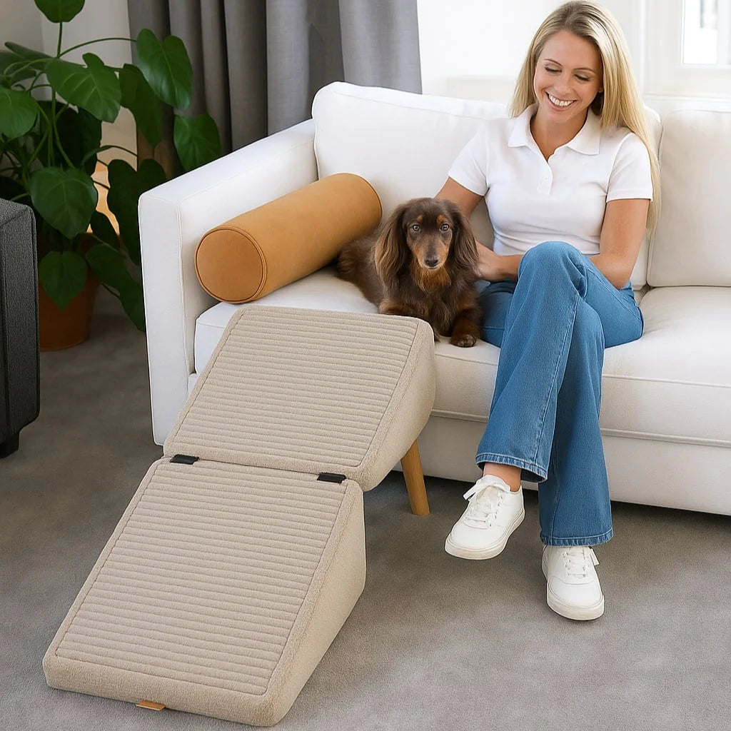 Dog Stairs Foldable Cushioned Foam Wide Treads