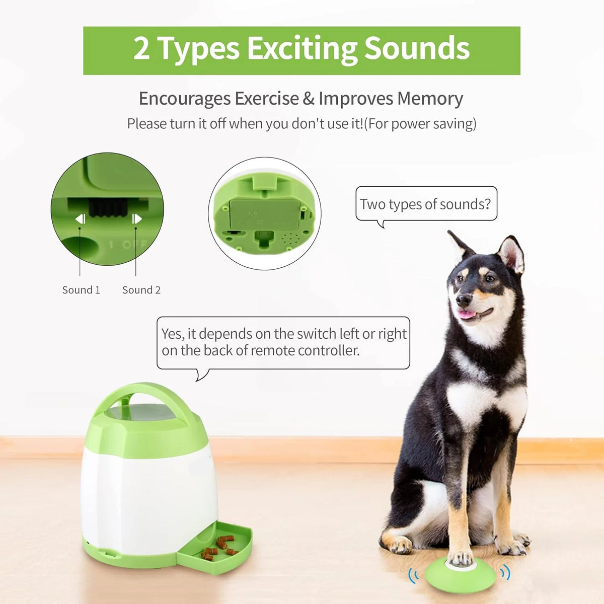 Dog Treat Dispenser Remote Squeaky Button Adjustable Portions