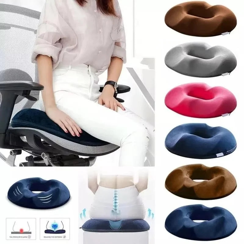 Donut Seat Cushion Memory Foam Open-Center Pressure Relief Breathable Cover