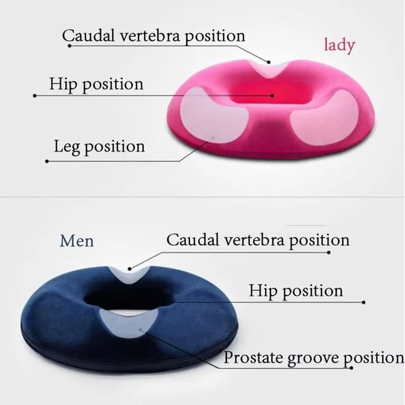 Donut Seat Cushion Memory Foam Open-Center Pressure Relief Breathable Cover