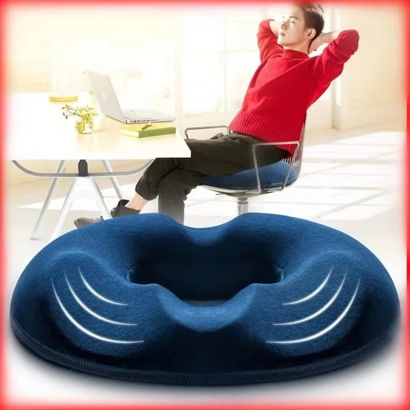 Donut Seat Cushion Memory Foam Open-Center Pressure Relief Breathable Cover