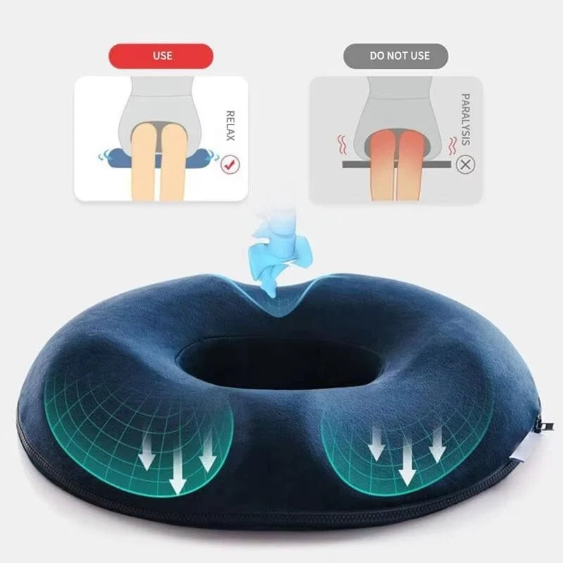 Donut Seat Cushion Memory Foam Open-Center Pressure Relief Breathable Cover