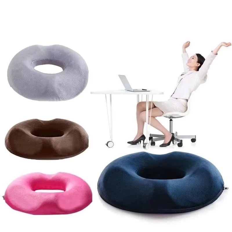 Donut Seat Cushion Memory Foam Open-Center Pressure Relief Breathable Cover