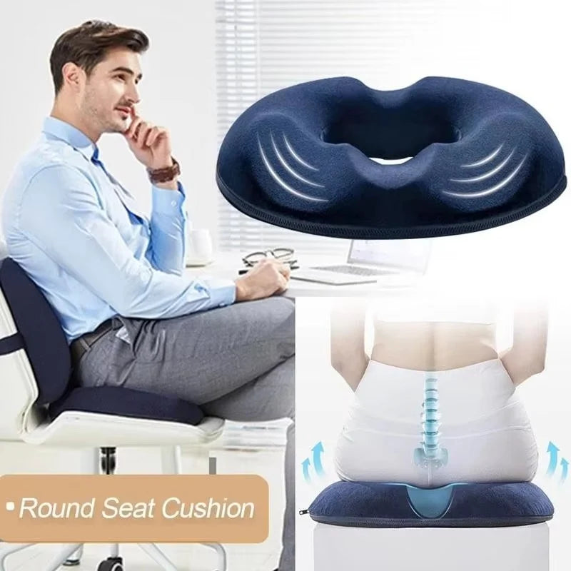 Donut Seat Cushion Memory Foam Open-Center Pressure Relief Breathable Cover