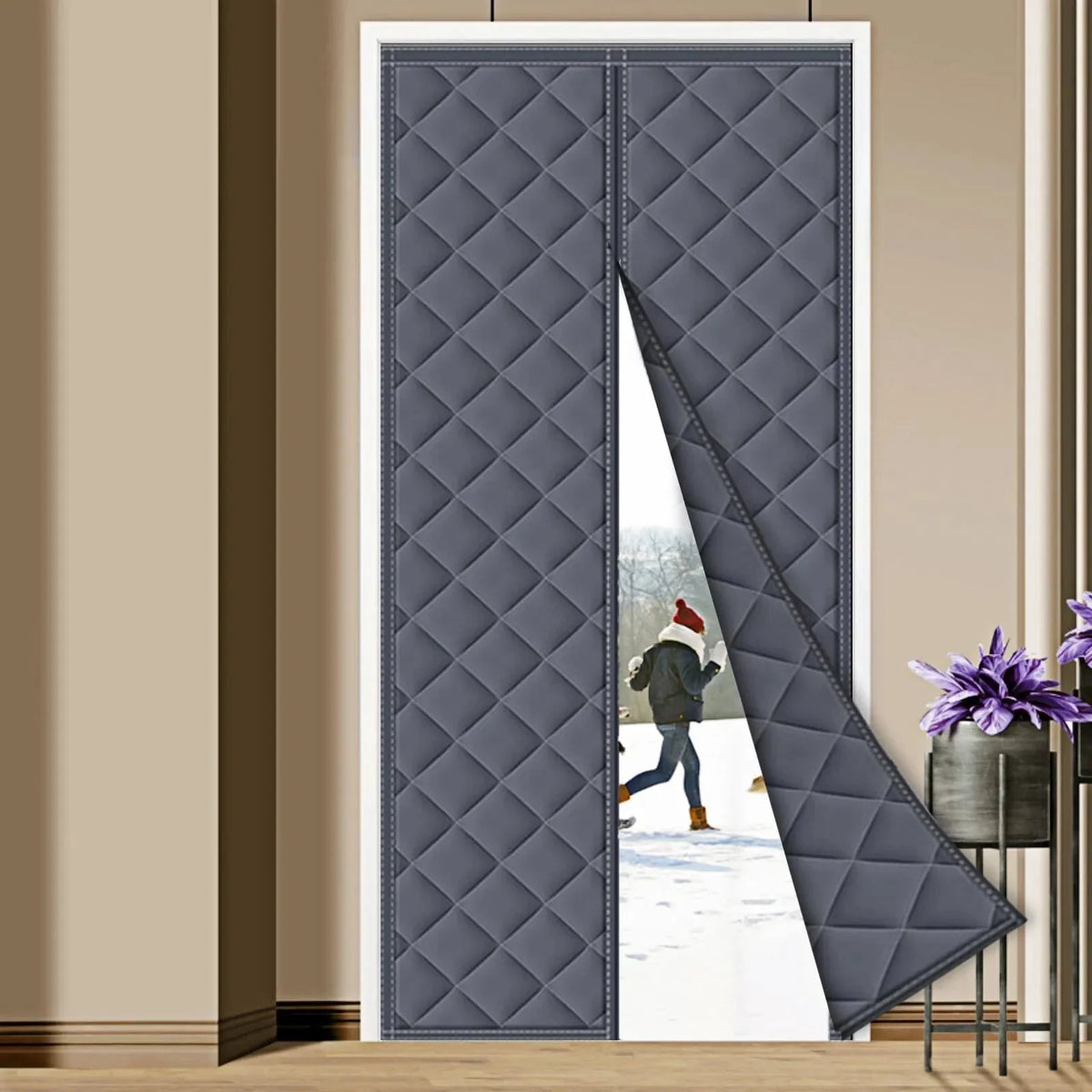 Door Curtain Quilted Insulated Magnetic Center Closure