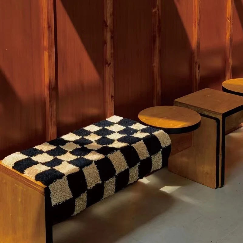 Door Mat Checkered Microfiber Plush Non-Slip Backing