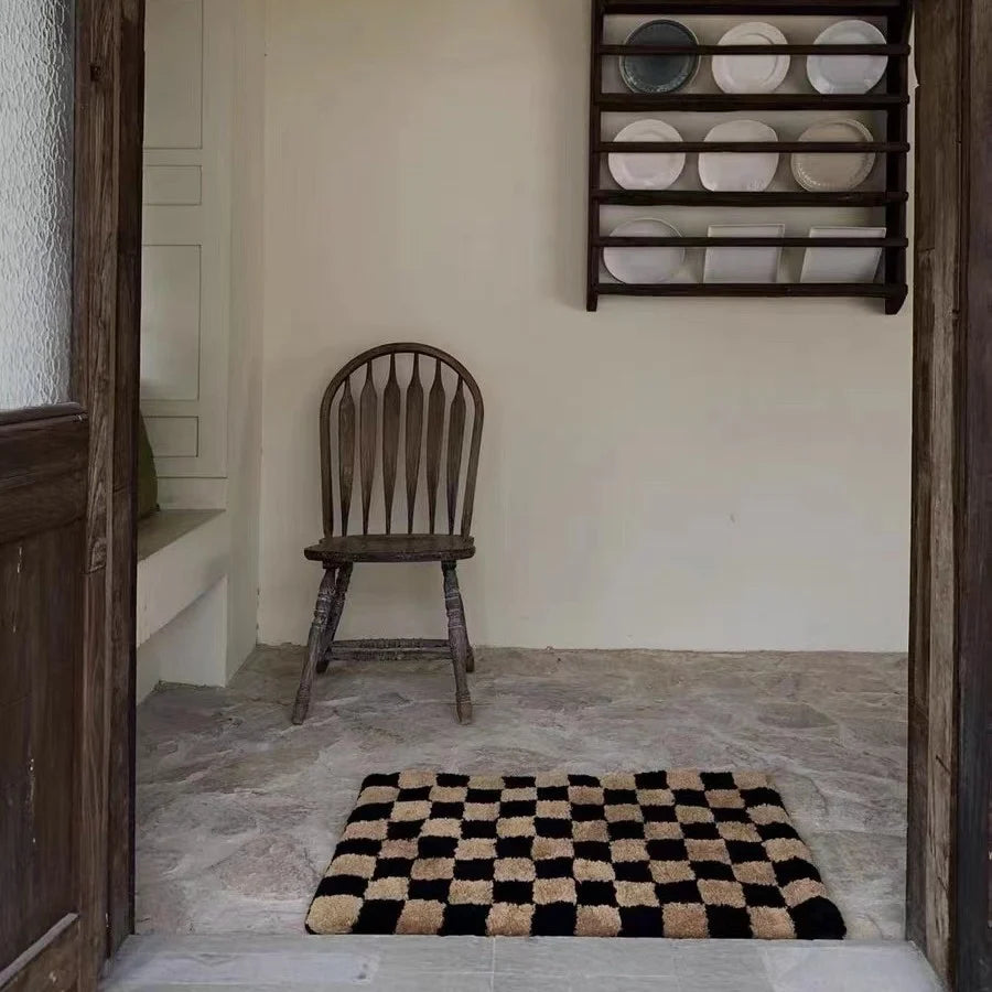 Door Mat Checkered Microfiber Plush Non-Slip Backing