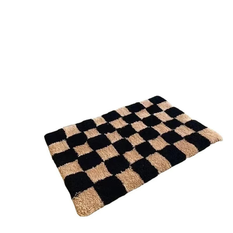 Door Mat Checkered Microfiber Plush Non-Slip Backing