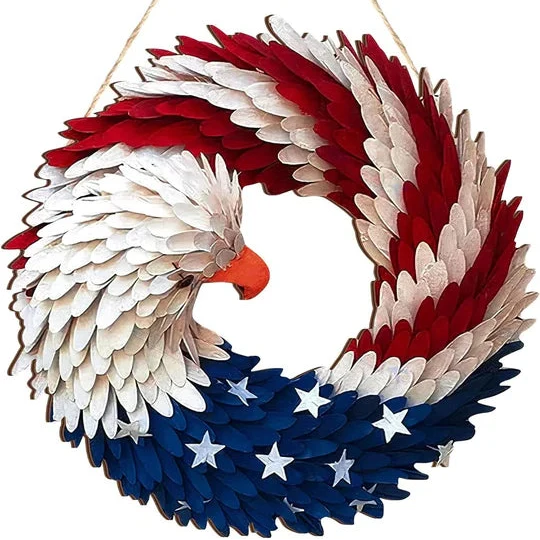 Door Sign Wooden Patriotic Eagle 12-Inch Ready to Hang