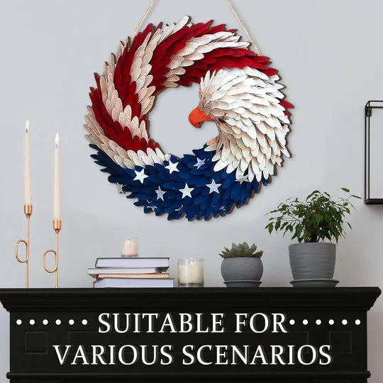 Door Sign Wooden Patriotic Eagle 12-Inch Ready to Hang