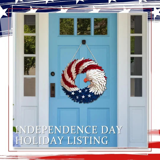 Door Sign Wooden Patriotic Eagle 12-Inch Ready to Hang