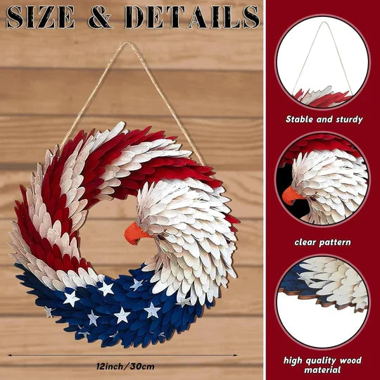 Door Sign Wooden Patriotic Eagle 12-Inch Ready to Hang