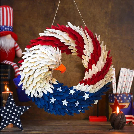 Door Sign Wooden Patriotic Eagle 12-Inch Ready to Hang