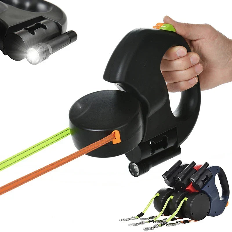 Double Dog Leash Tangle-Free Retractable LED Light