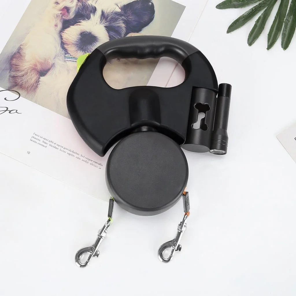Double Dog Leash Tangle-Free Retractable LED Light