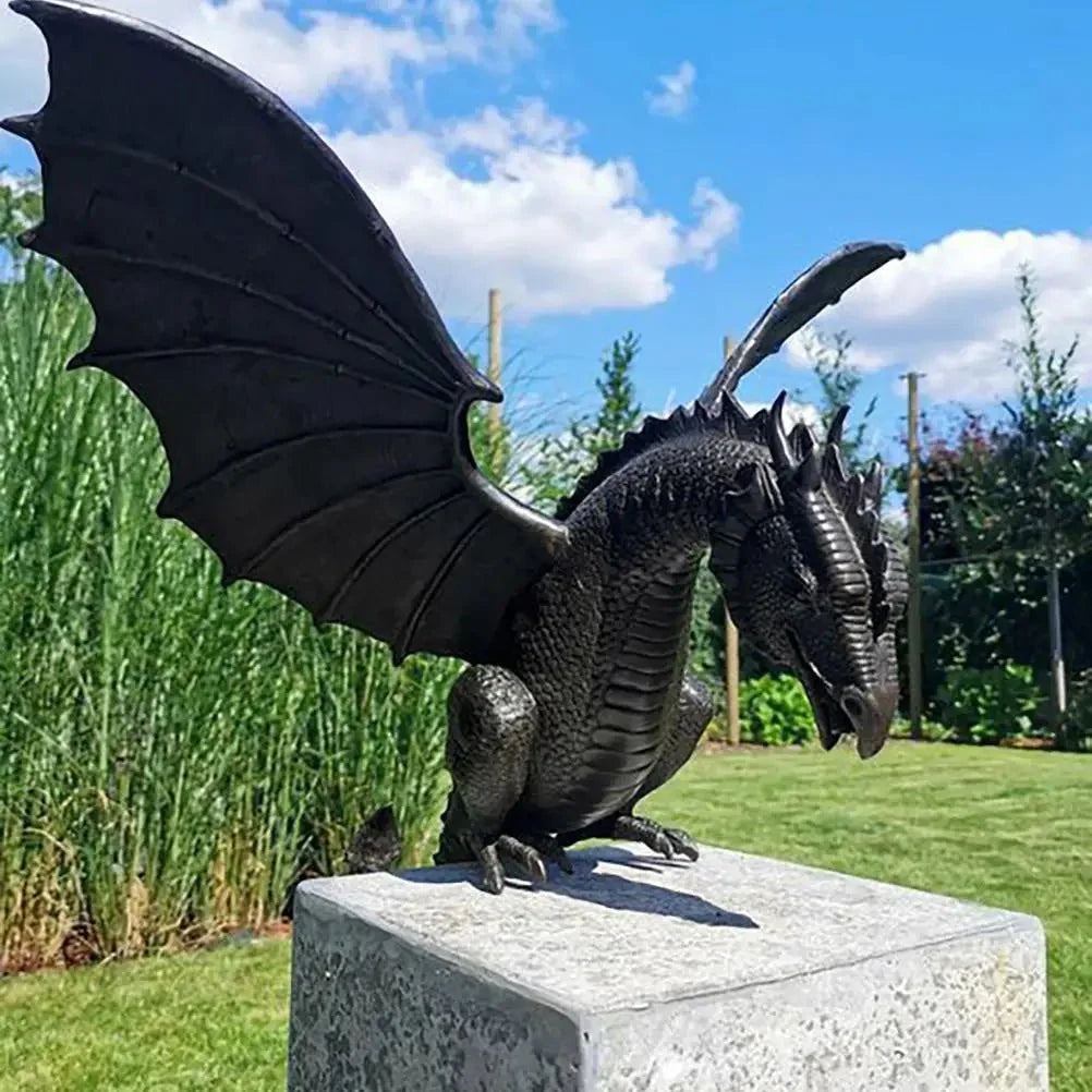 Dragon Garden Statue Detailed Bronze Finish Weather-Resistant Resin