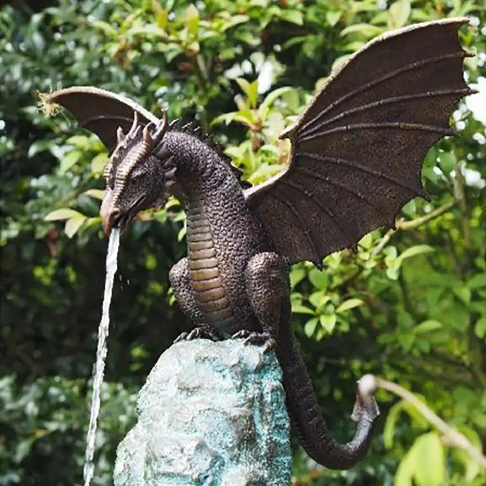 Dragon Garden Statue Detailed Bronze Finish Weather-Resistant Resin