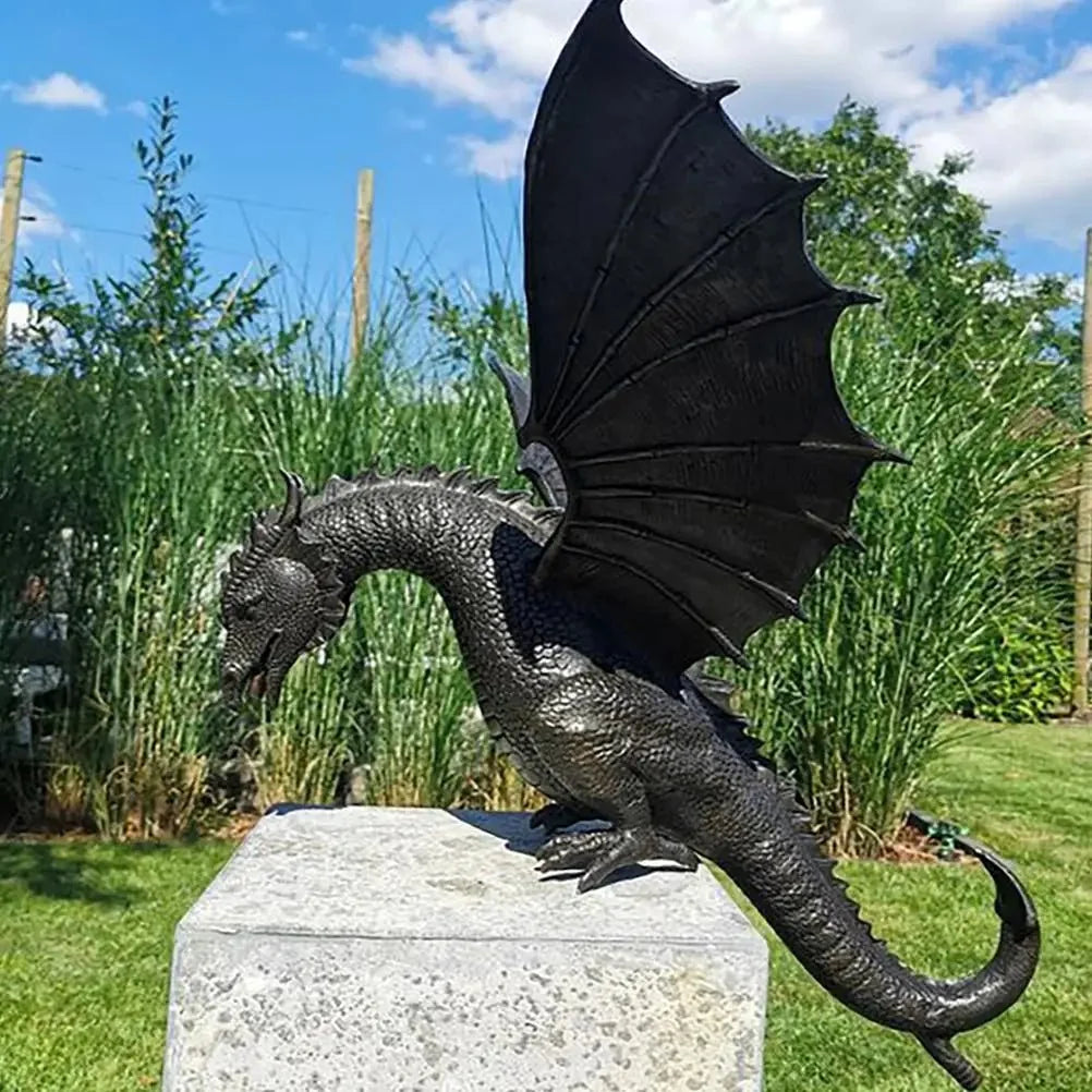 Dragon Garden Statue Detailed Bronze Finish Weather-Resistant Resin