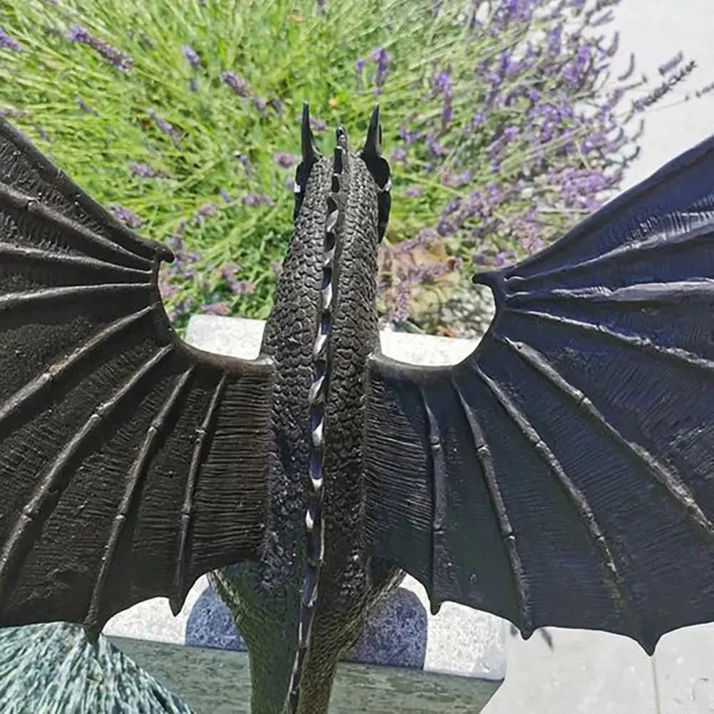 Dragon Garden Statue Detailed Bronze Finish Weather-Resistant Resin