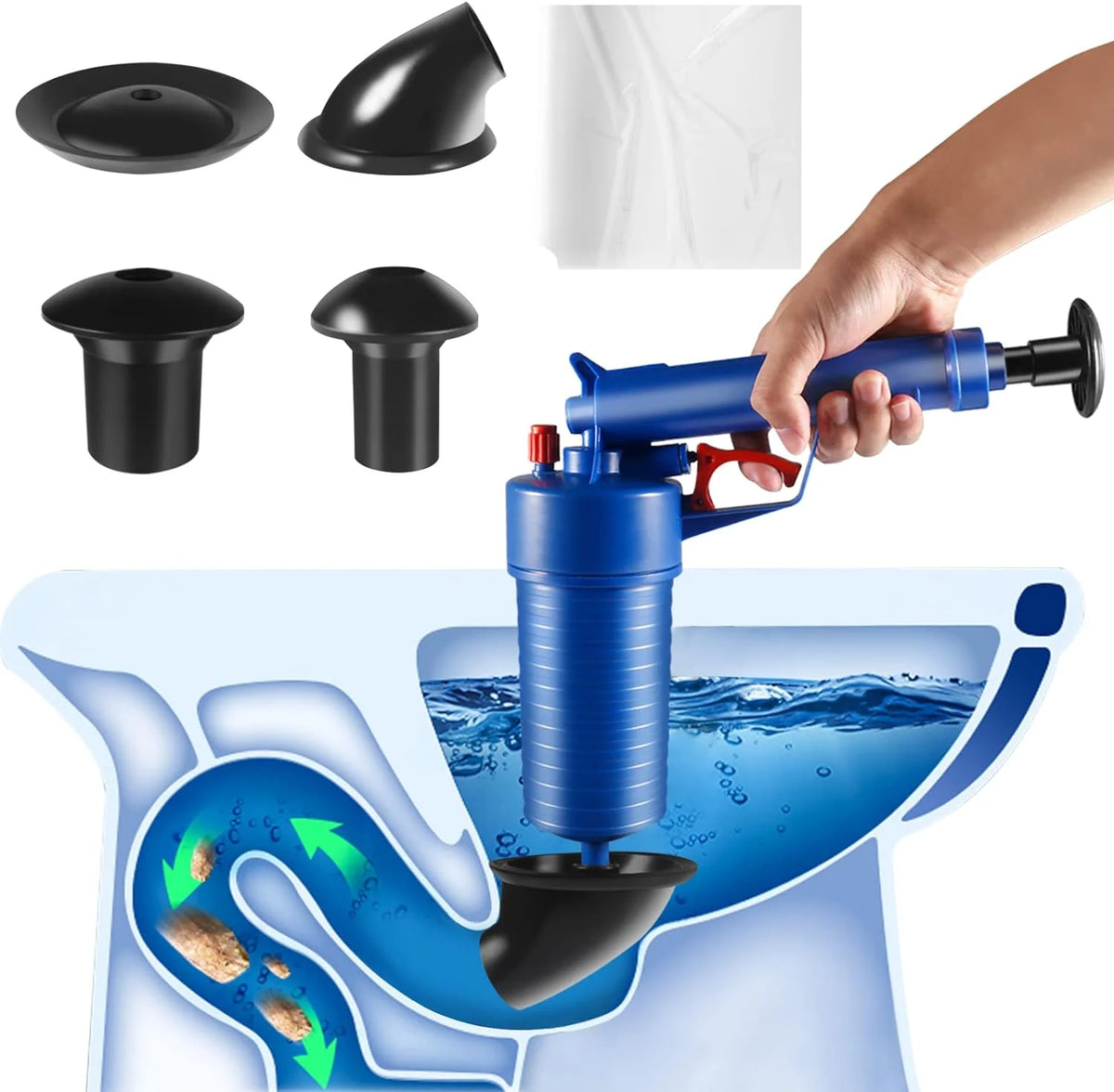 Drain Plunger Compressed Air Four Interchangeable Suction Cups