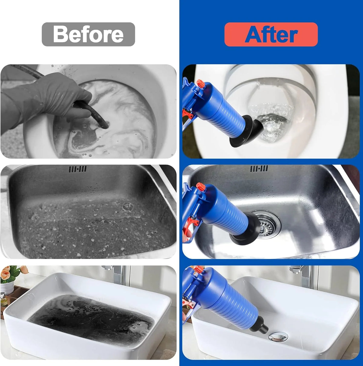 Drain Plunger Compressed Air Four Interchangeable Suction Cups