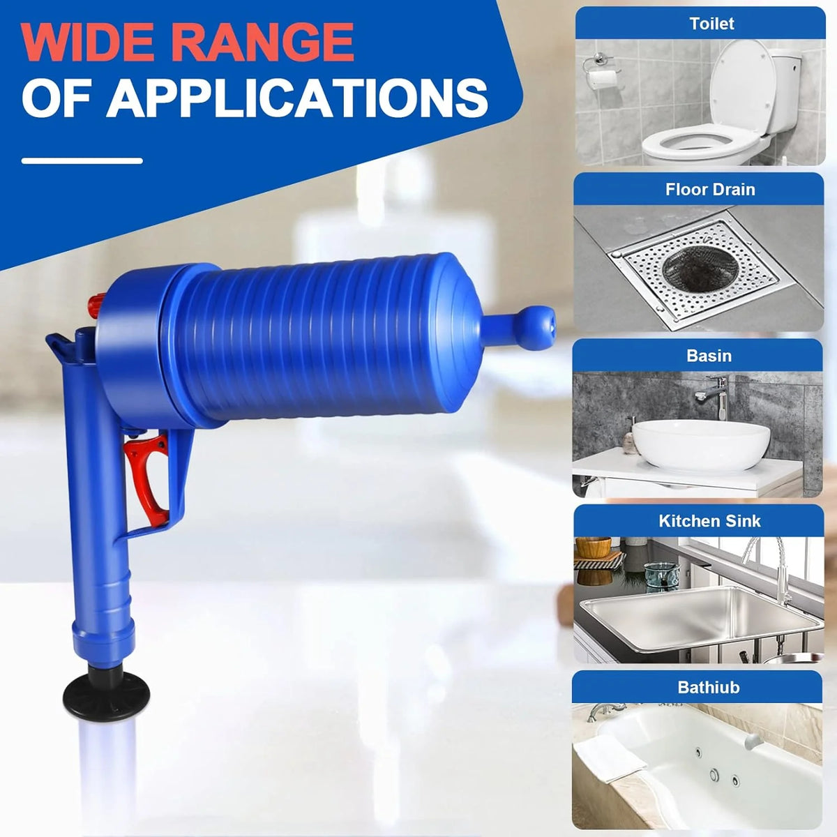 Drain Plunger Compressed Air Four Interchangeable Suction Cups