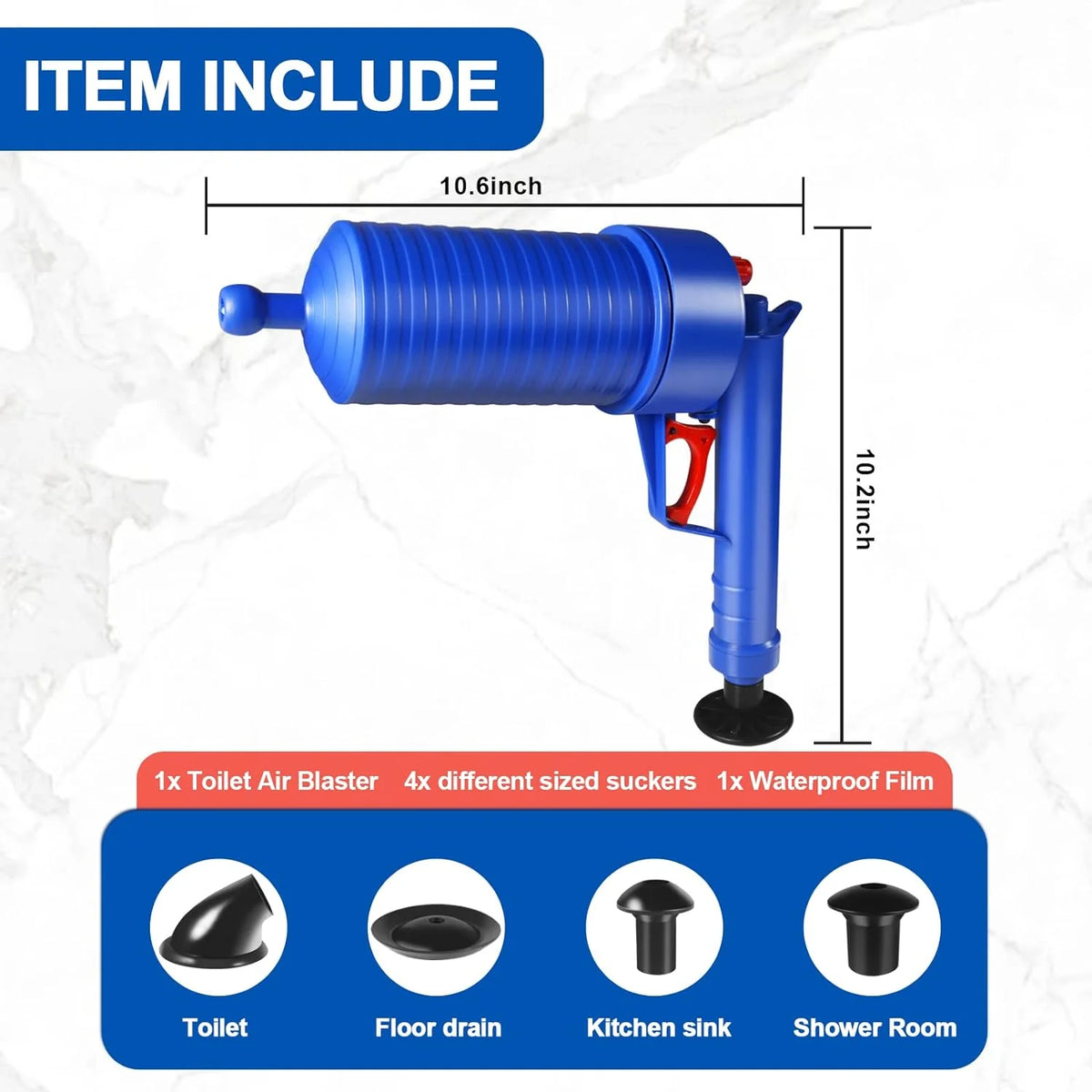 Drain Plunger Compressed Air Four Interchangeable Suction Cups
