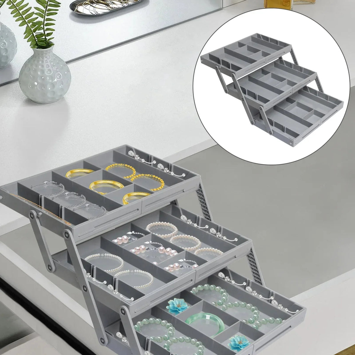 Drawer Organizer Foldable 3-Tier Divided Compartments