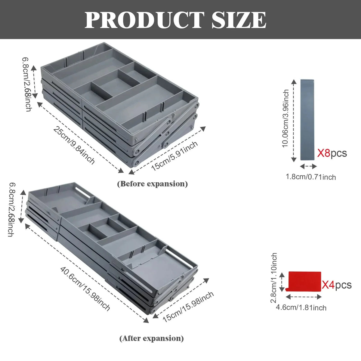 Drawer Organizer Foldable 3-Tier Divided Compartments
