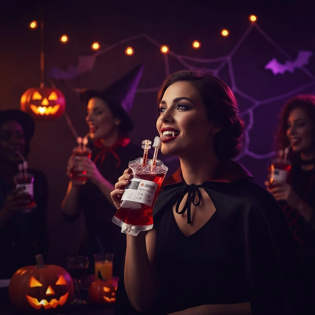 Drink Pouch Blood Bag Design With Serving Syringe