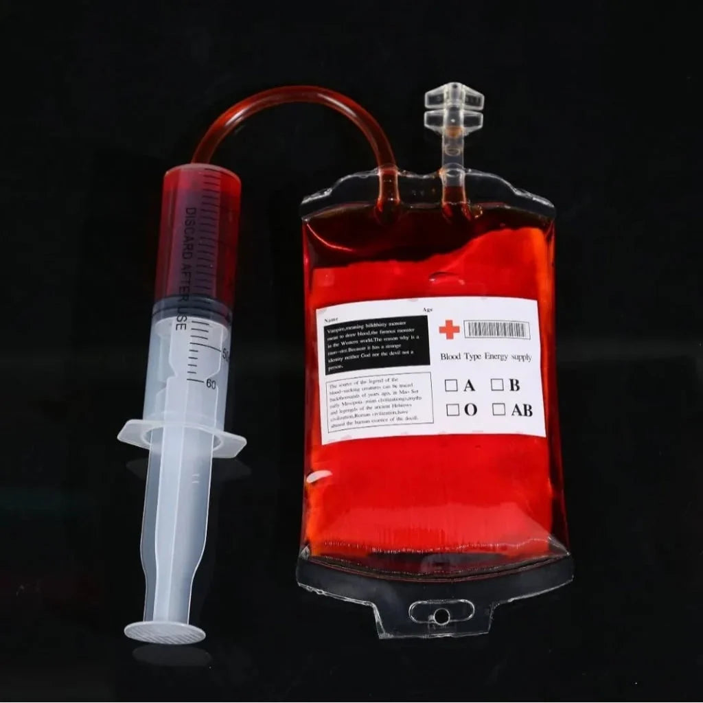 Drink Pouch Blood Bag Design With Serving Syringe