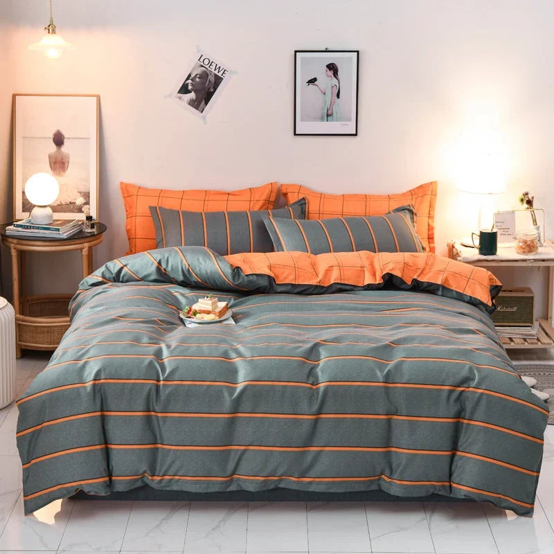 Duvet Cover Blue Orange Geometric Zigzag Machine Washable