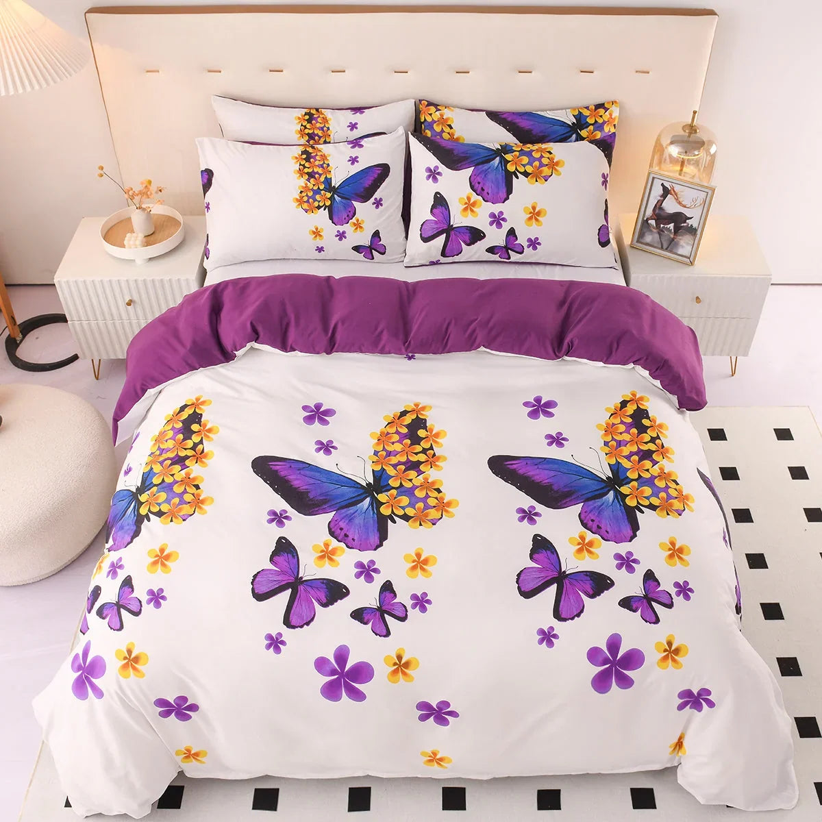 Duvet Cover Blue Orange Geometric Zigzag Machine Washable