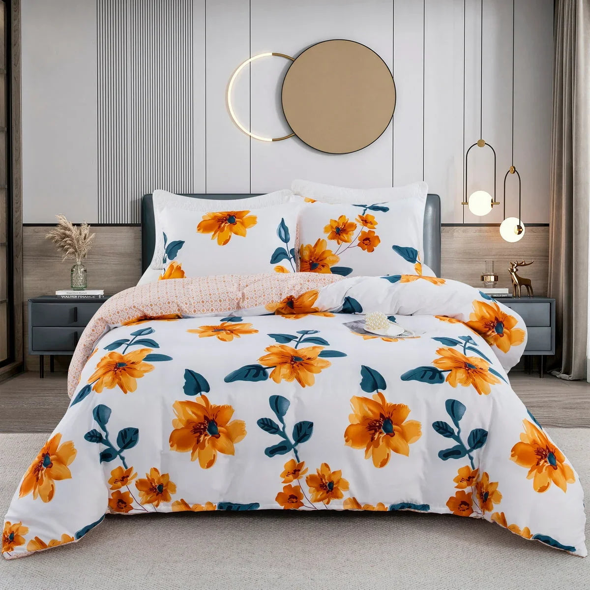 Duvet Cover Blue Orange Geometric Zigzag Machine Washable