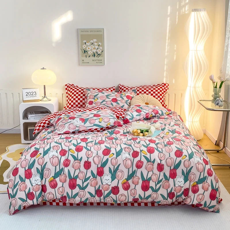 Duvet Cover Blue Orange Geometric Zigzag Machine Washable