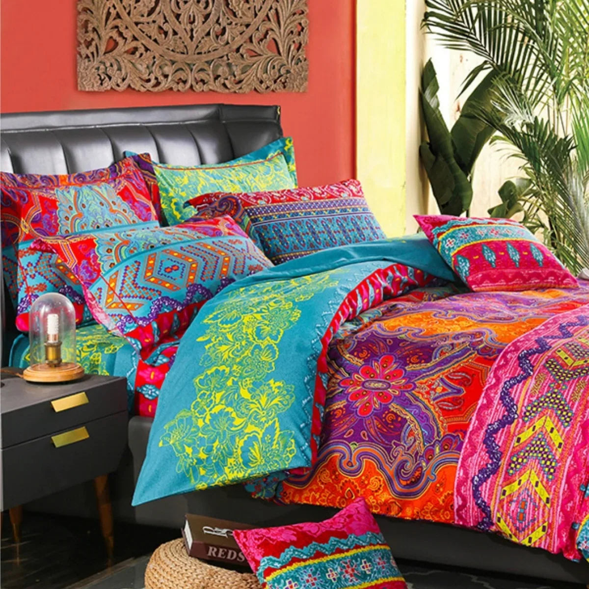 Duvet Cover Blue Orange Geometric Zigzag Machine Washable
