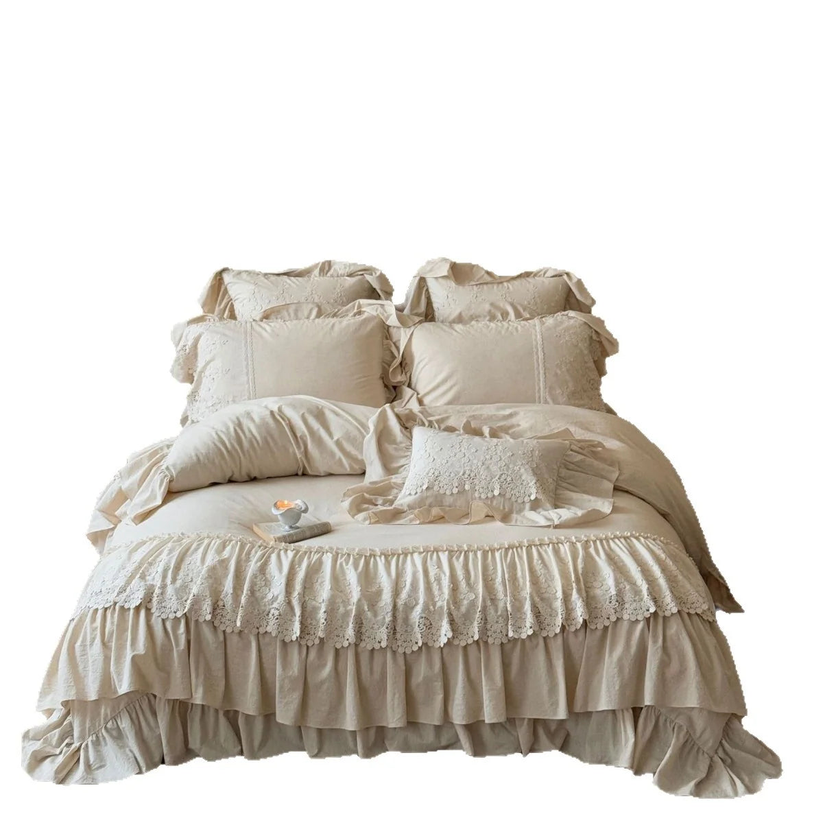 Duvet Cover Set Cotton-Linen Blend Ruffles & Lace Embroidery