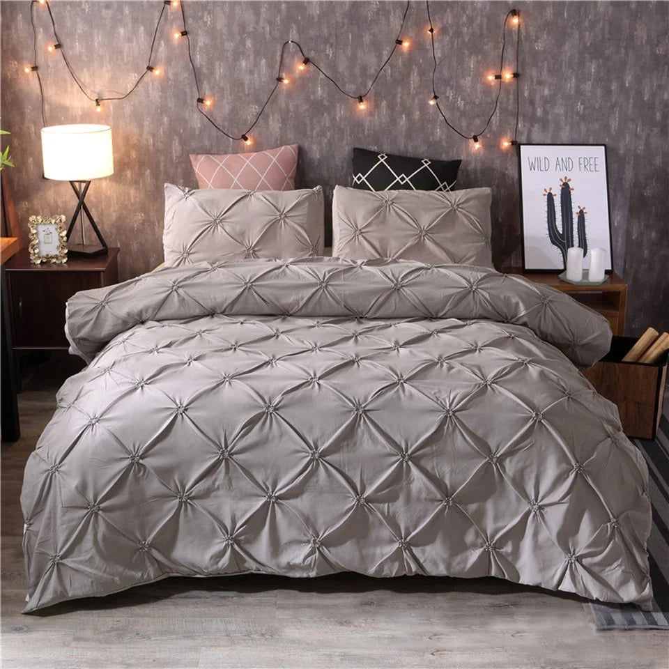 Duvet Cover Set Pintuck Design Matching Pillow Shams