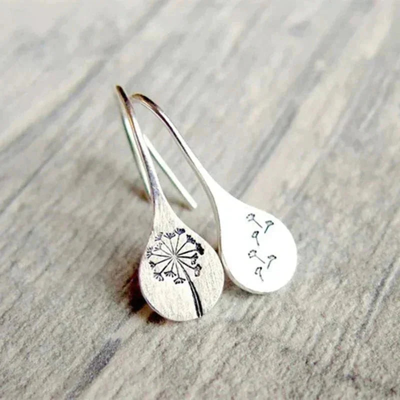 Earrings Sterling Silver Dandelion Teardrop Design