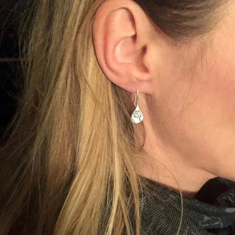Earrings Sterling Silver Dandelion Teardrop Design