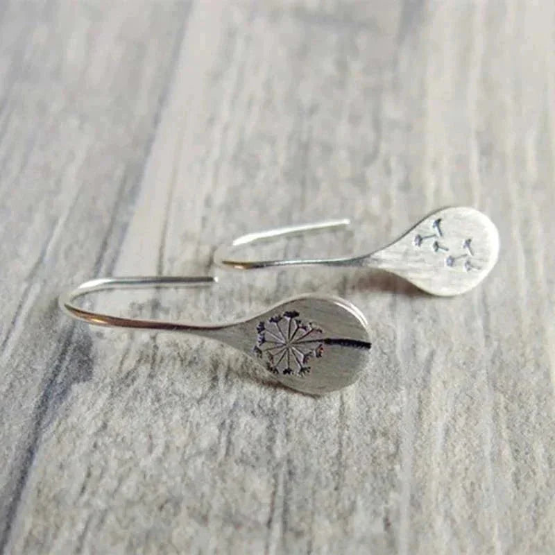 Earrings Sterling Silver Dandelion Teardrop Design