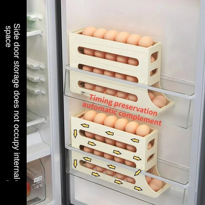 Egg Storage Box Automatic Rolling 30-Egg Capacity Space-Saving