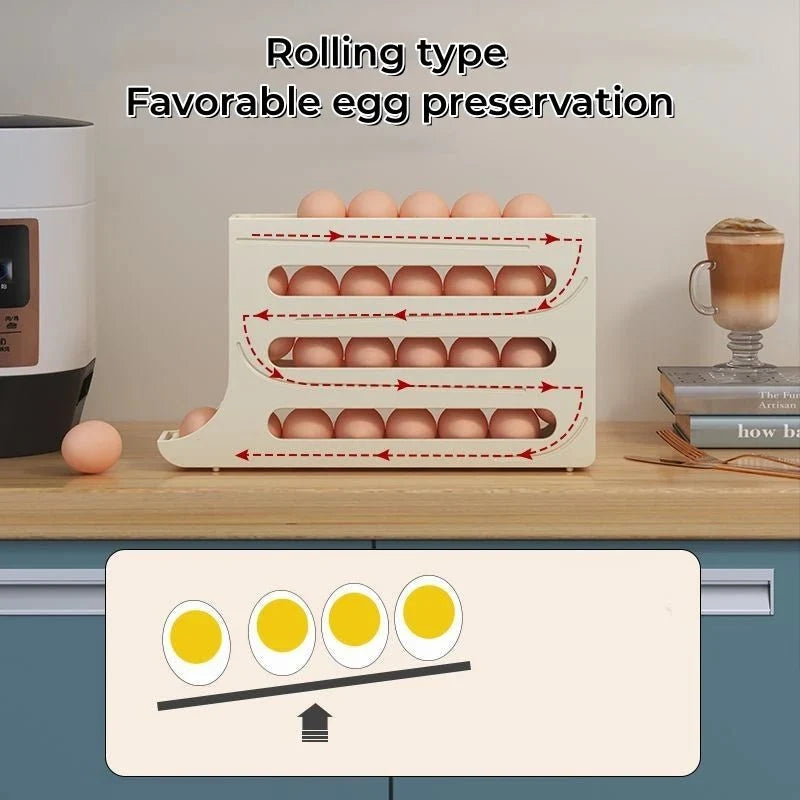 Egg Storage Box Automatic Rolling 30-Egg Capacity Space-Saving