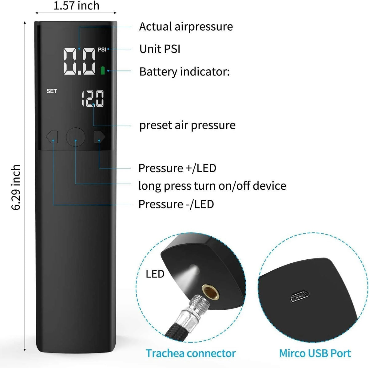 Electric Ball Pump Digital Pressure Gauge Automatic Shut-Off