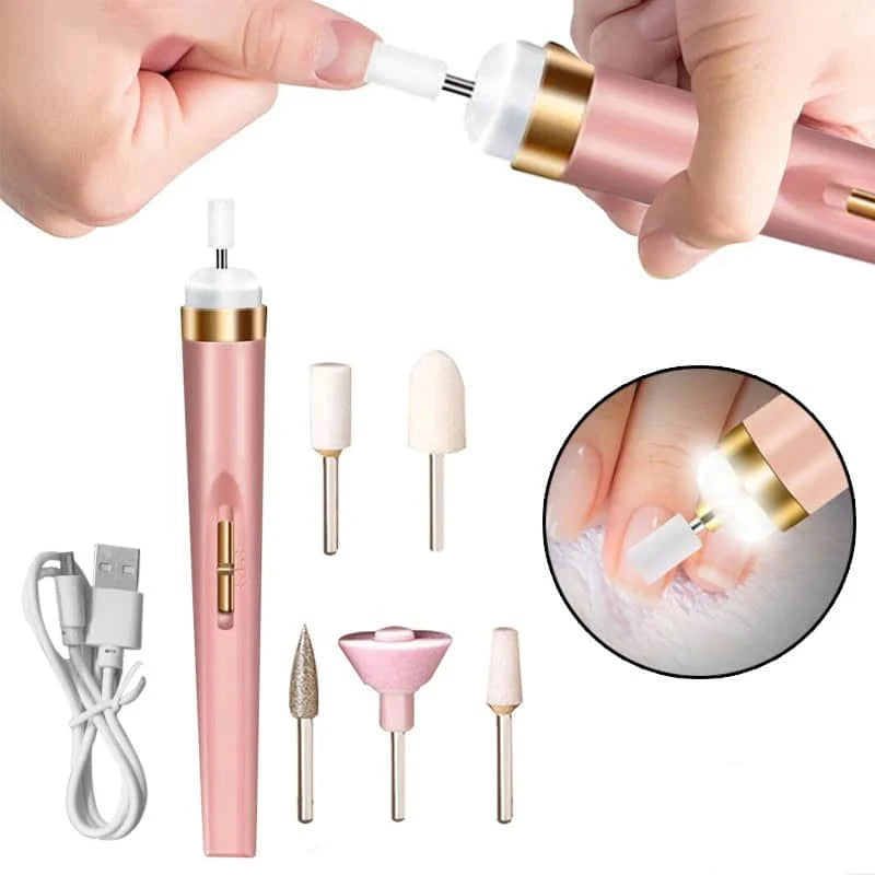 Electric Nail File Rechargeable With LED Light and Five Bits