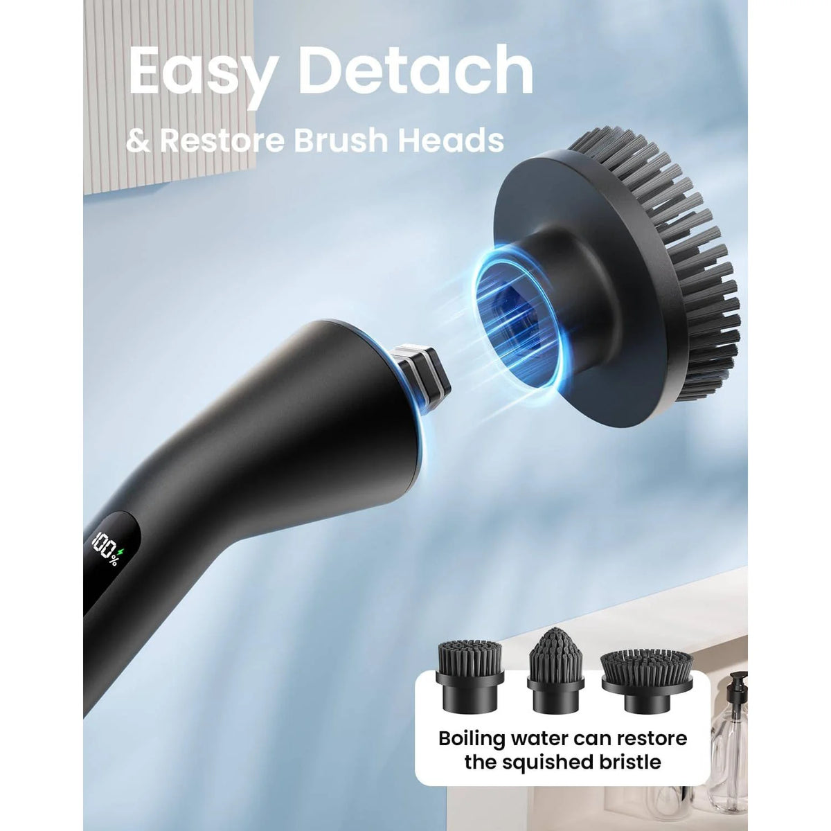 Electric Spin Scrubber Cordless Extendable Handle Seven Brush Heads