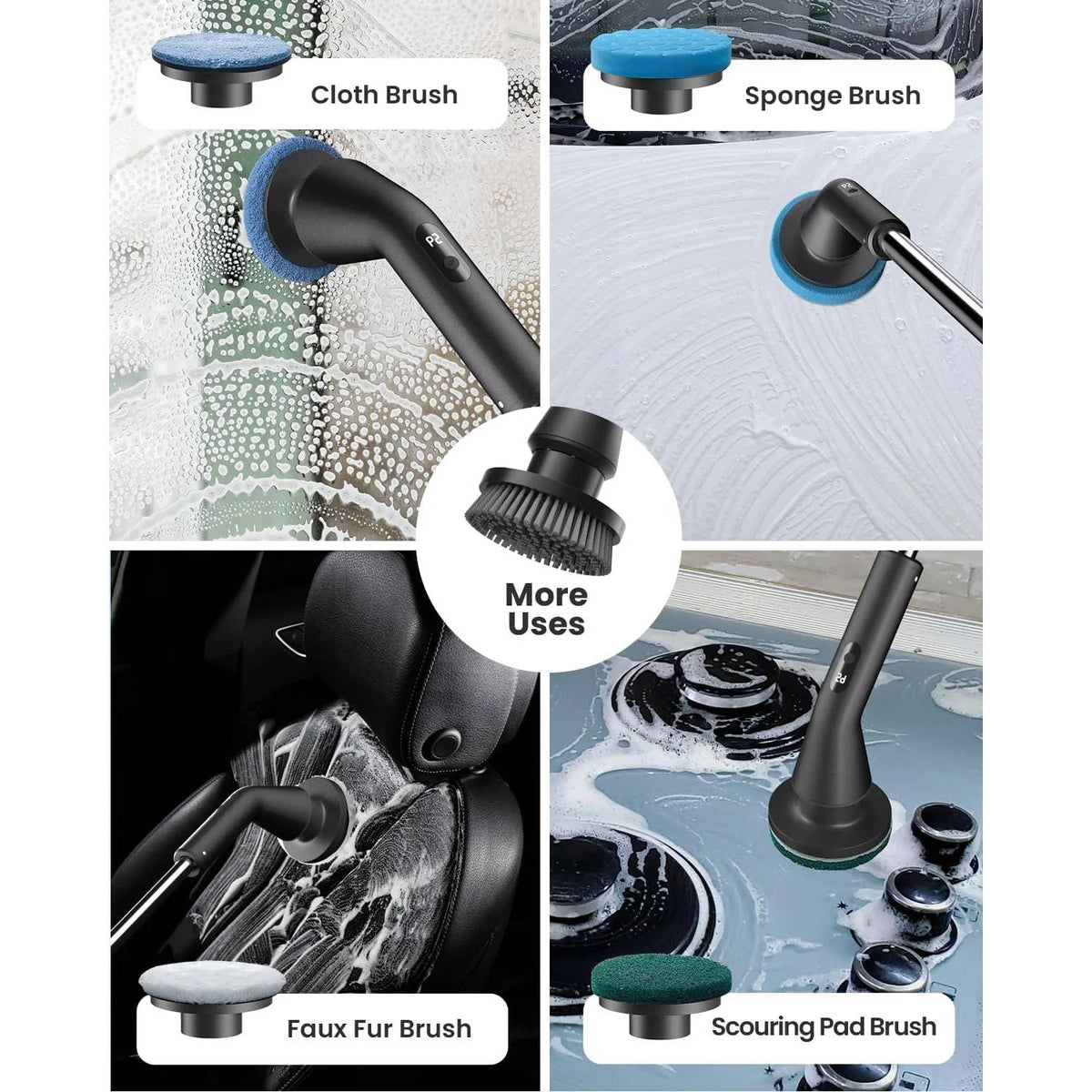 Electric Spin Scrubber Cordless Extendable Handle Seven Brush Heads